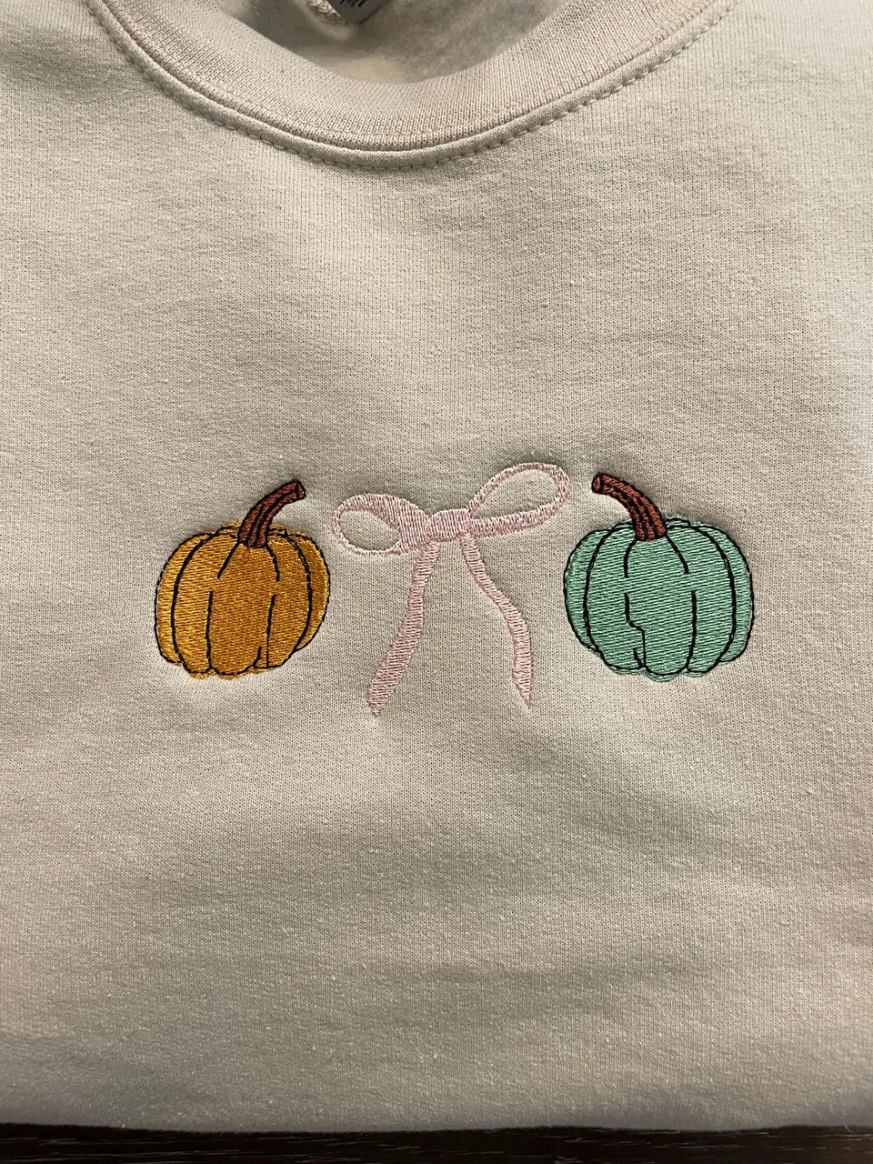 Embroidered Halloween Sweatshirt, Pumpkins & Bows, Fall Crewneck — detail 2