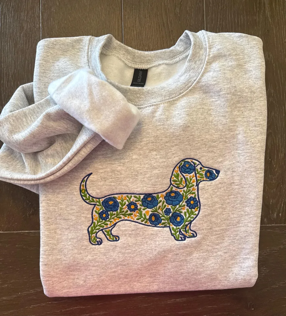 Floral Dashund Embroidered Crewneck