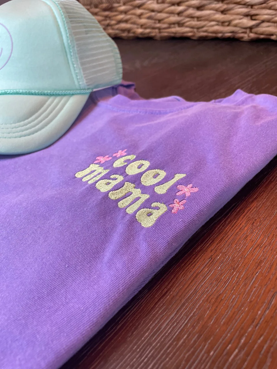 Mama Embroidered T-Shirt - Violet Comfort Colors Tee — detail 2