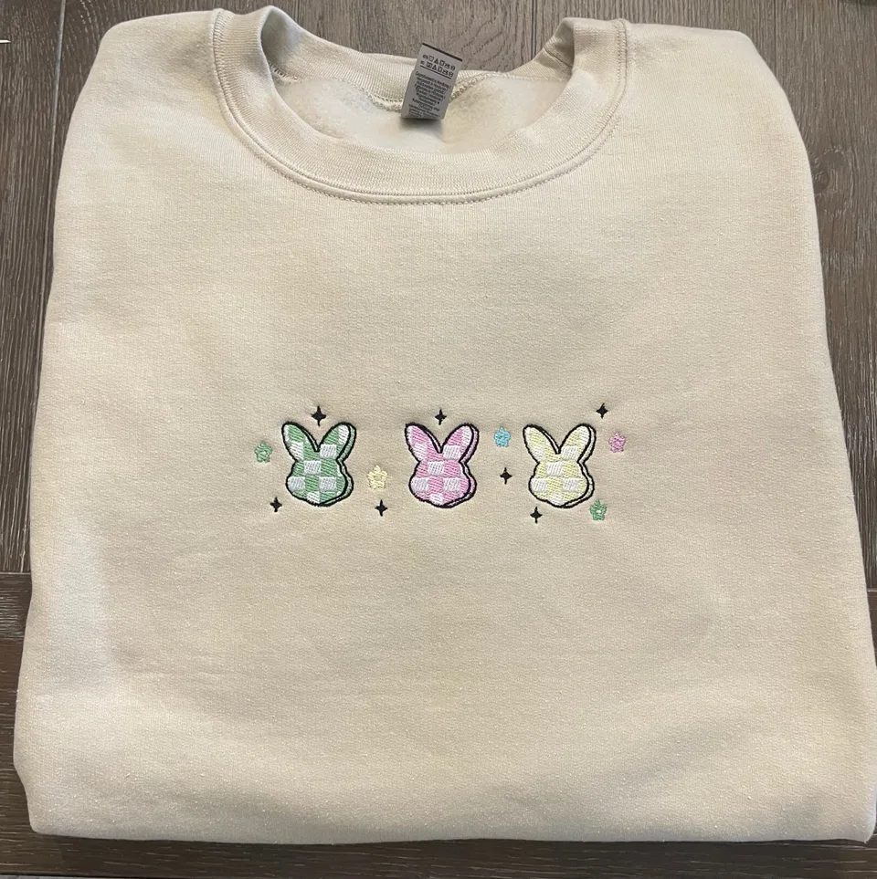 Checkered Bunnies Easter Crewneck - Pastel Spring Sweatshirt