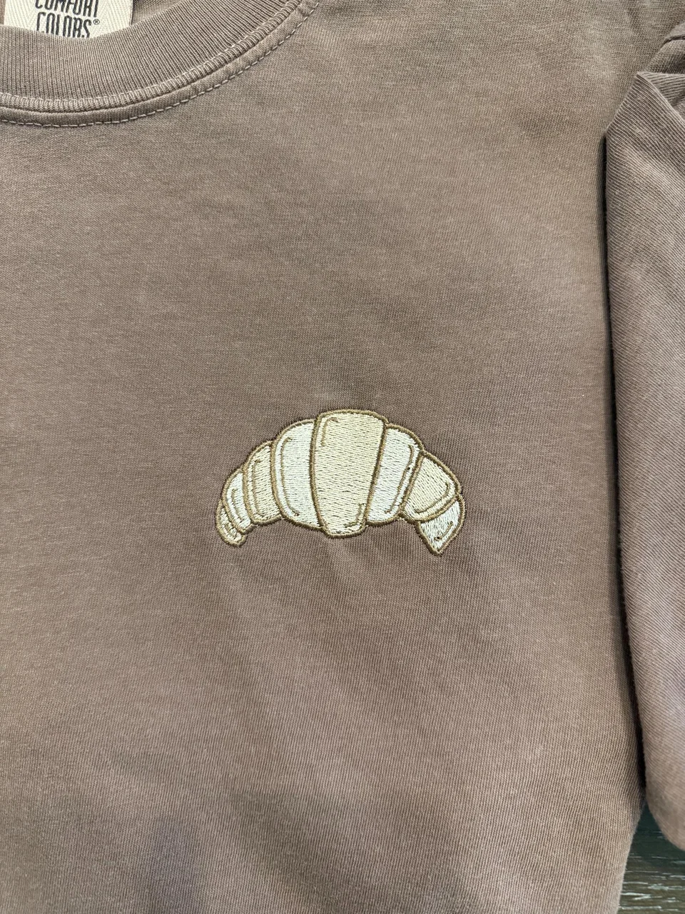 Embroidered Croissant Comfort Colors T-Shirt: Minimalist Foodie Tee — detail 2
