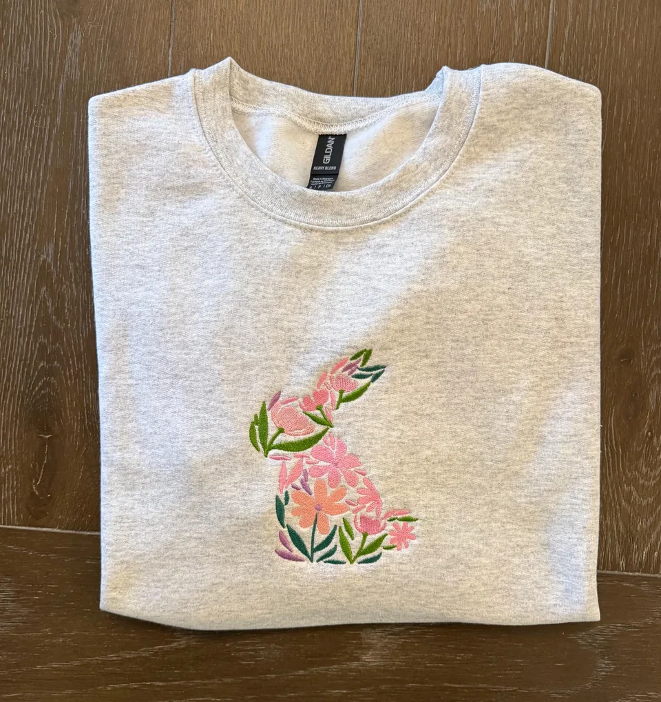 Floral Easter Embroidered Bunny Crewneck — detail 4