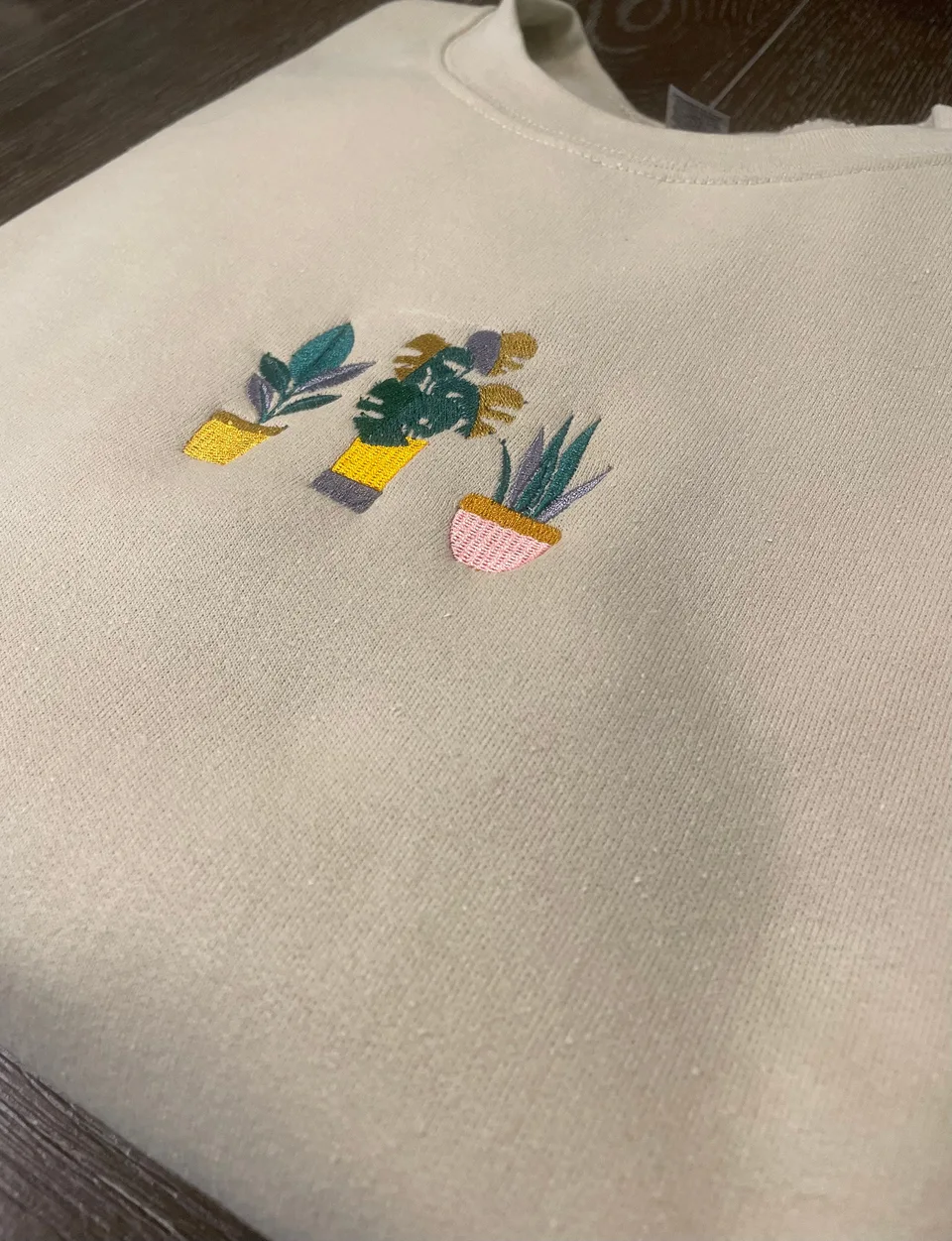 Plant Lover Crewneck: Embroidered Potted Plants, Cozy Sweatshirt — detail 2