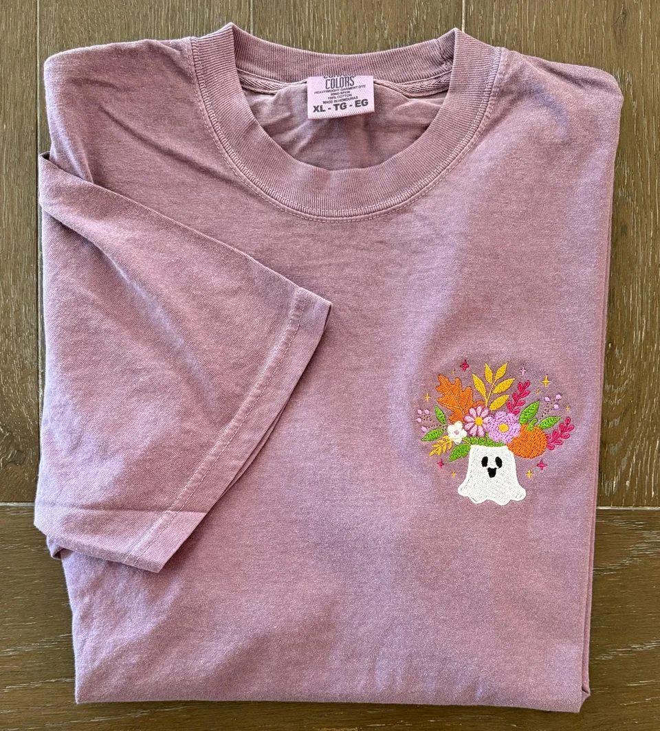Embroidered Floral Ghost Tee