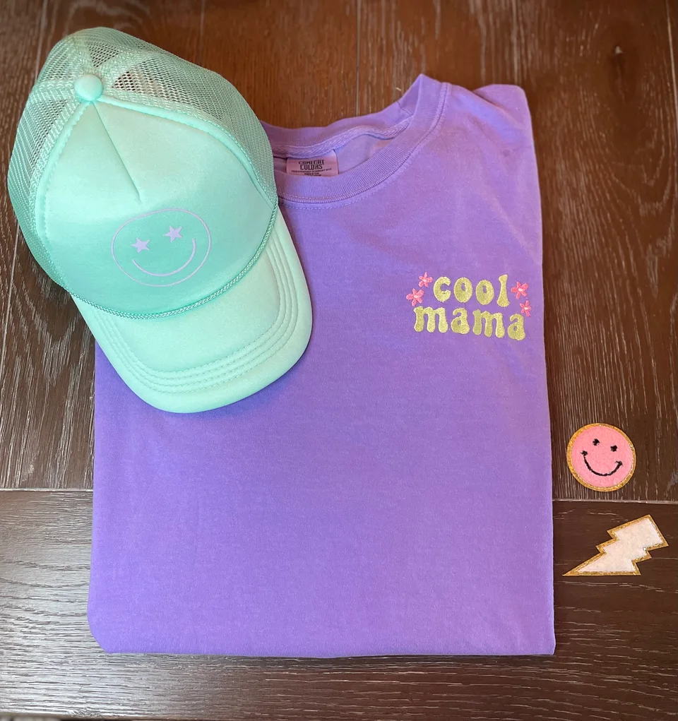Mama Embroidered T-Shirt - Violet Comfort Colors Tee