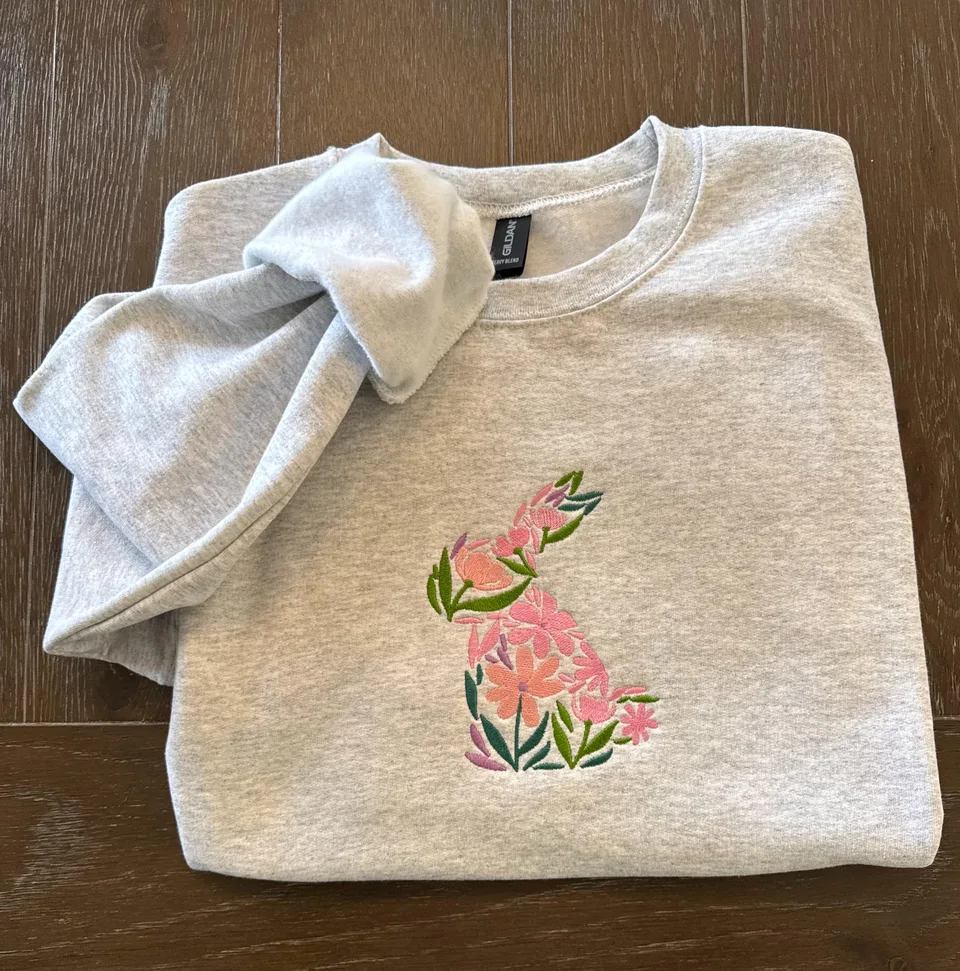 Floral Easter Embroidered Bunny Crewneck