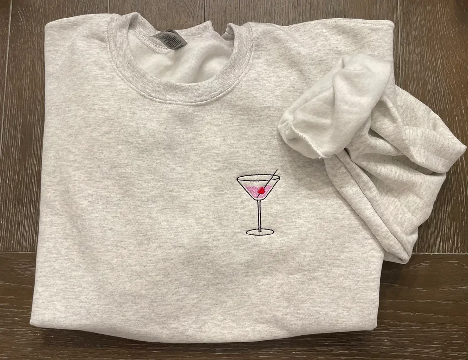 Galentine's Day Crewneck: Embroidered Cocktail Sweatshirt