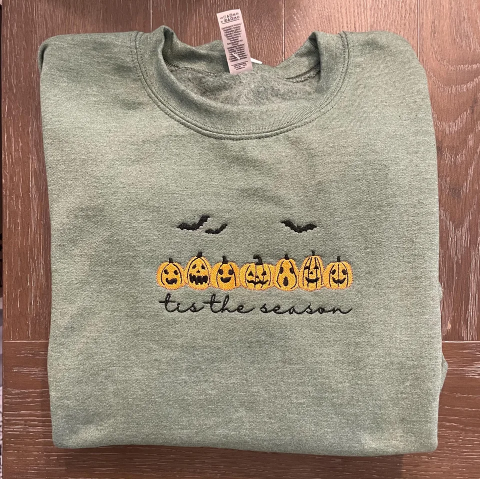Embroidered Halloween Pumpkin Sweatshirt: Spooky Season Crewneck