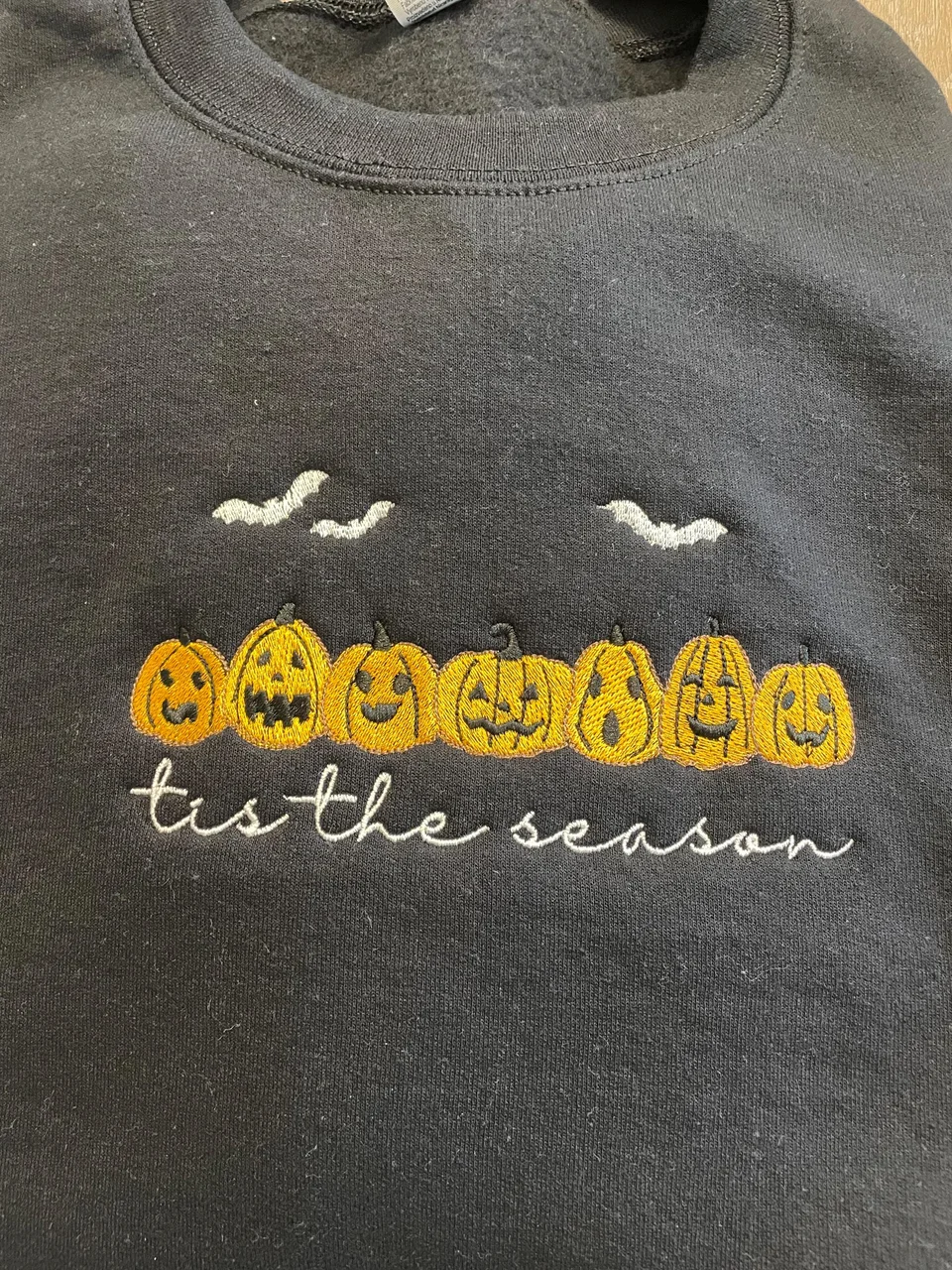 Embroidered Halloween Pumpkin Sweatshirt: Spooky Season Crewneck — detail 3