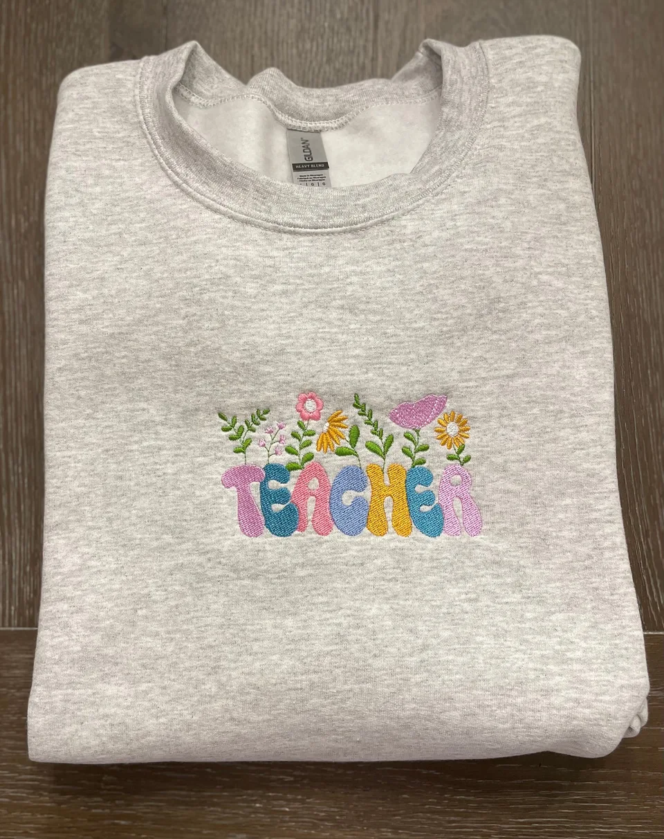 Floral Teacher Crewneck - Gildan Sweatshirt