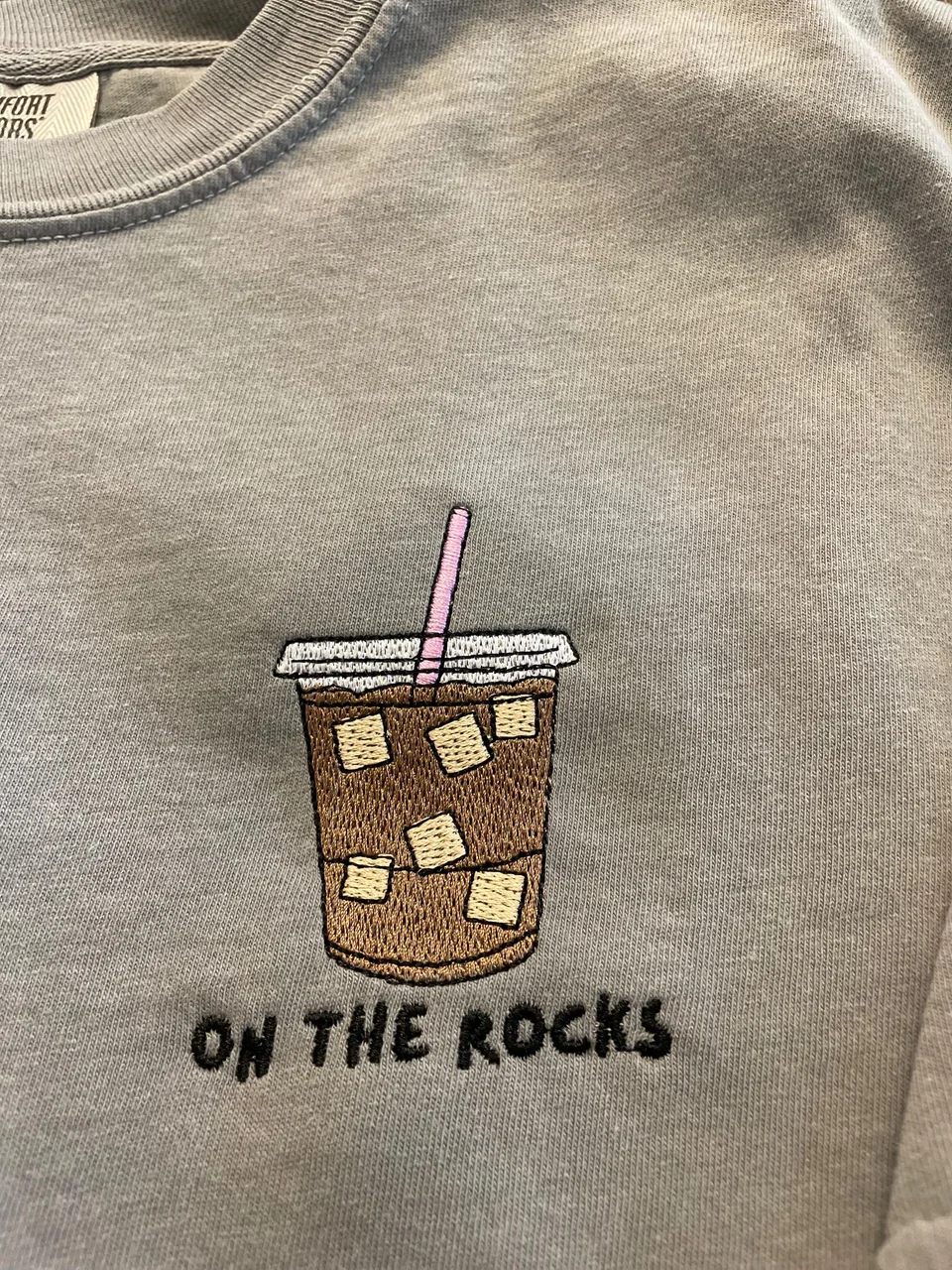 Iced Coffee Embroidered T-Shirt: Comfort Colors Soft Style Tee — detail 3