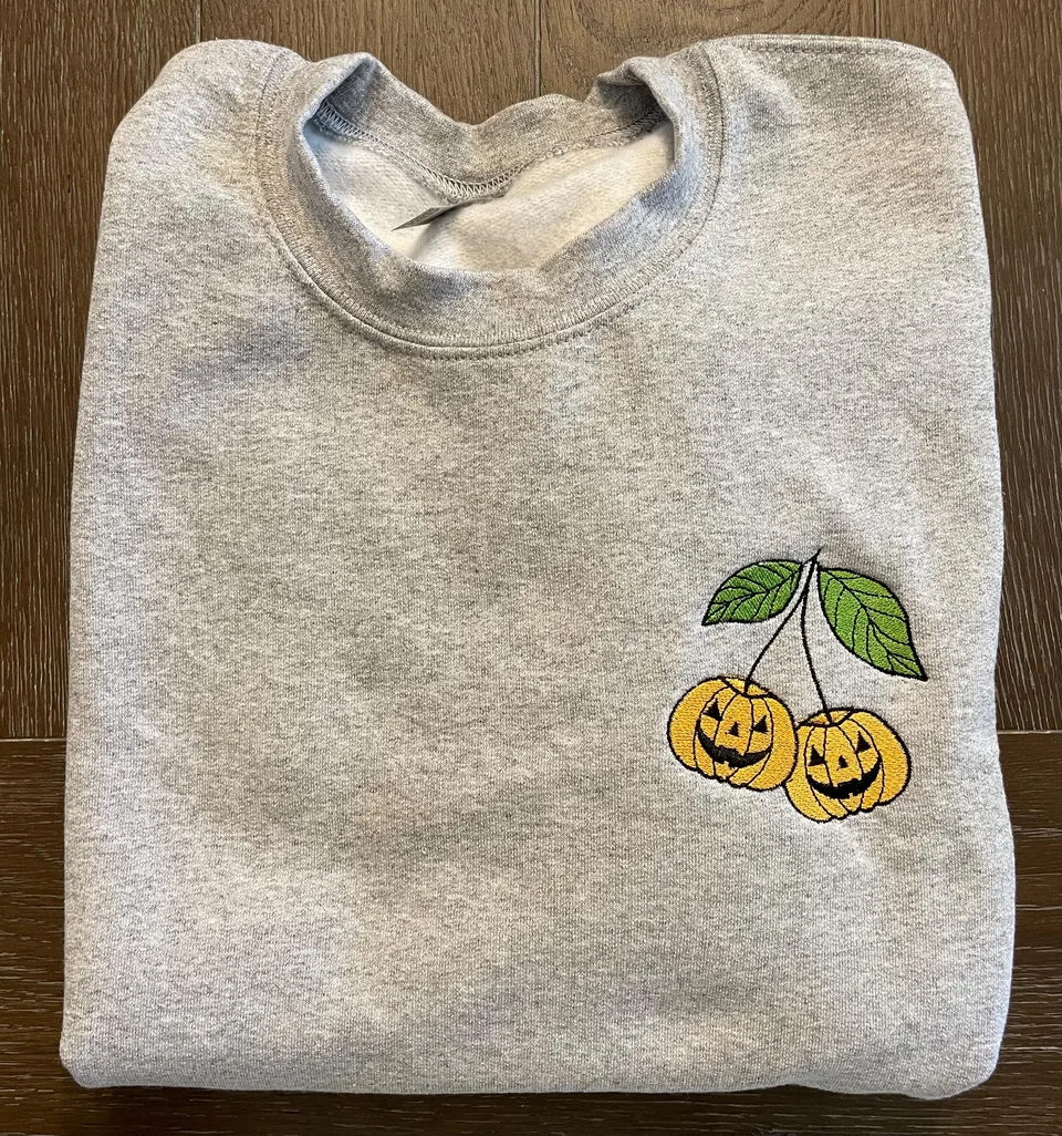 Embroidered Halloween Pumpkin Sweatshirt: Spooky Cuties — detail 2