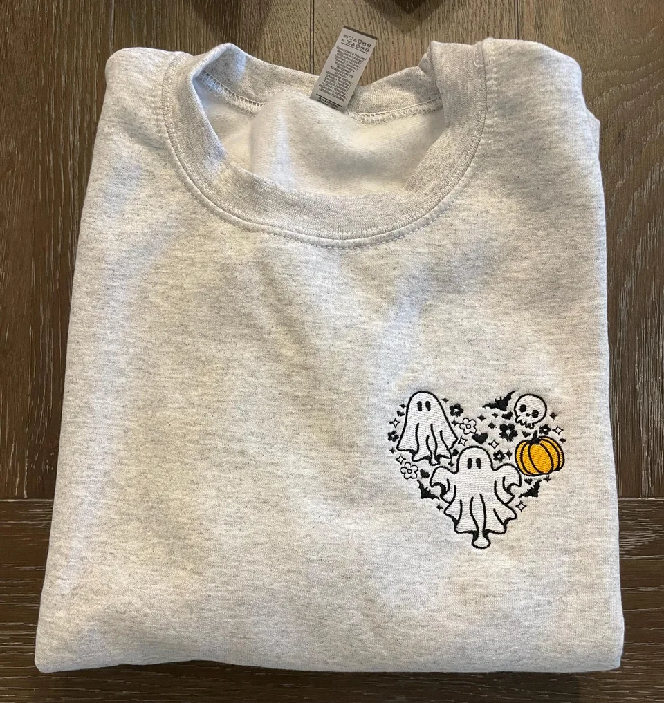Embroidered Halloween Sweatshirt: Spooky Ghosts & Pumpkins — detail 2