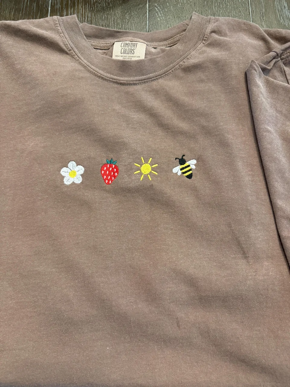Embroidered Comfort Colors Shirt: Strawberry, Daisy, Sun, Bee — detail 2