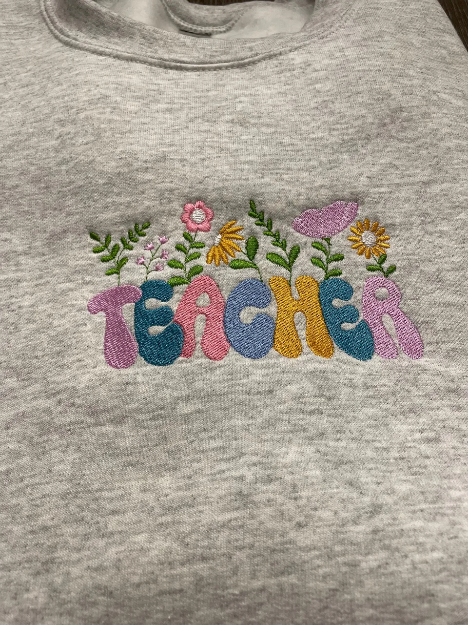 Floral Teacher Crewneck - Gildan Sweatshirt — detail 2