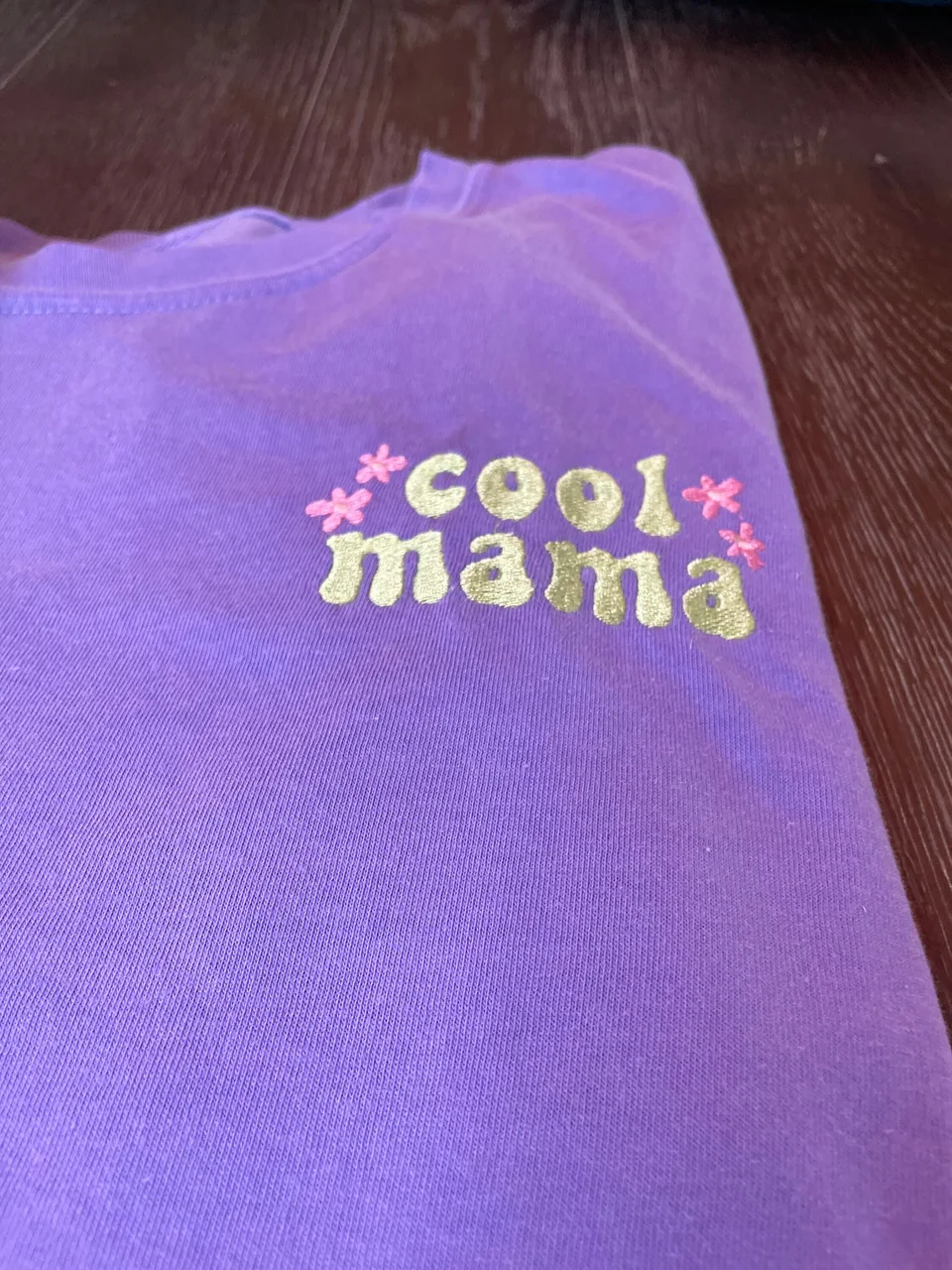 Mama Embroidered T-Shirt - Violet Comfort Colors Tee — detail 3
