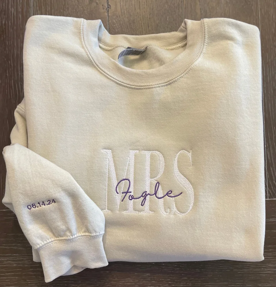 Custom Embroidered Mrs. Crewneck - Bridal Shower Gift