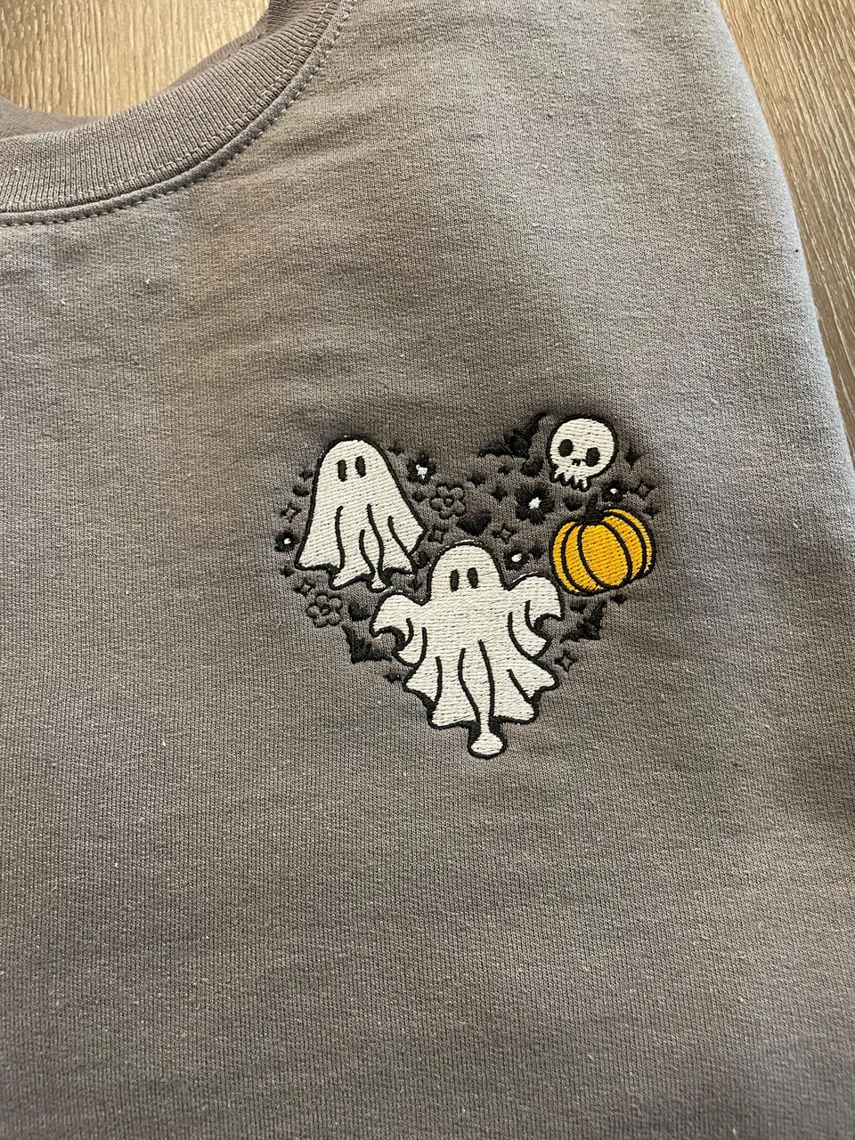 Embroidered Halloween Sweatshirt: Spooky Ghosts & Pumpkins — detail 3
