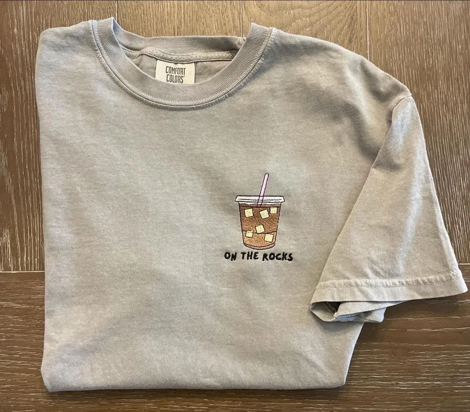 Iced Coffee Embroidered T-Shirt: Comfort Colors Soft Style Tee